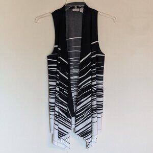 Chico’s EasyWear Black & White Sleeveless Open Front Jacket Vest | Size 1 | Med